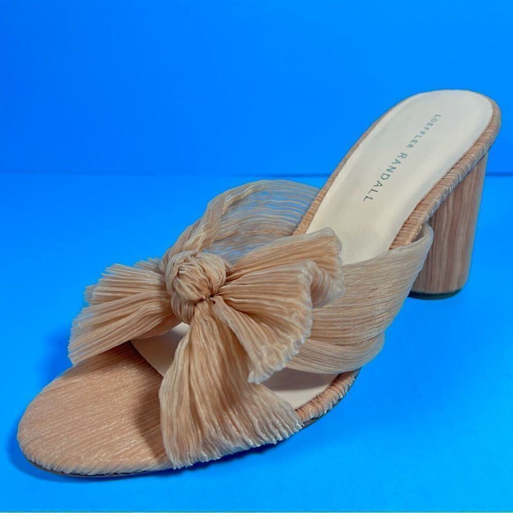 Loeffler‎ Randall Penny Knotted Bow Slide Sandals Blush Pleated Womens 10.5B